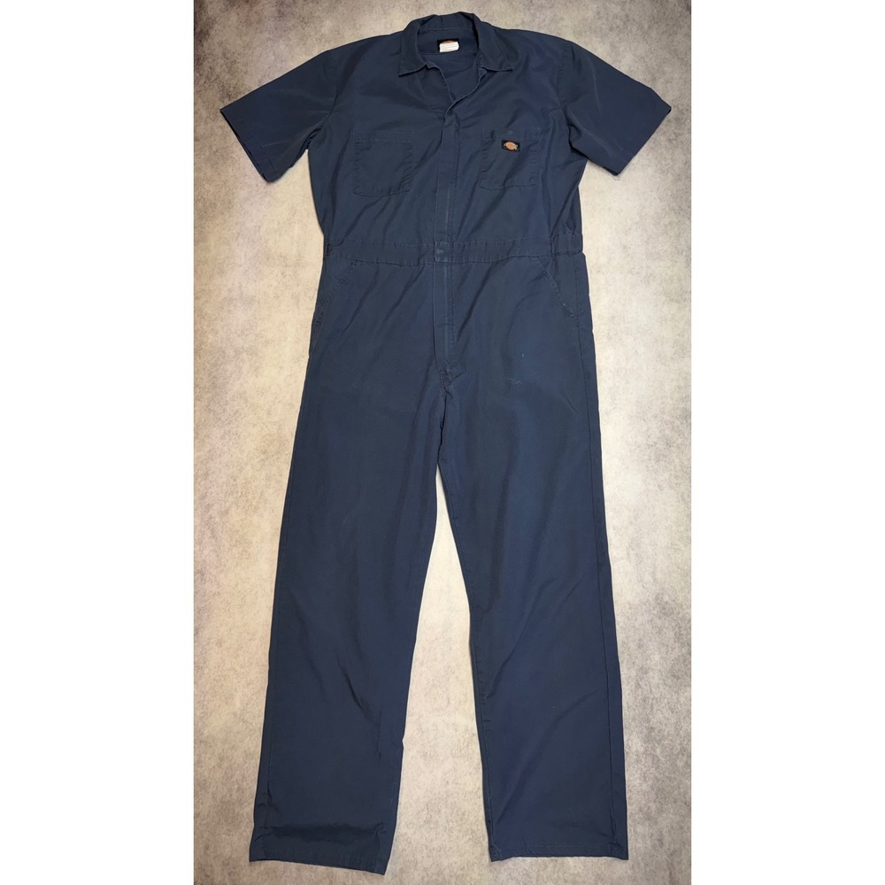 Dickies Short Sleeve Relaxed Fit Mens Large Navy Blue Pocket Workwear Coveralls